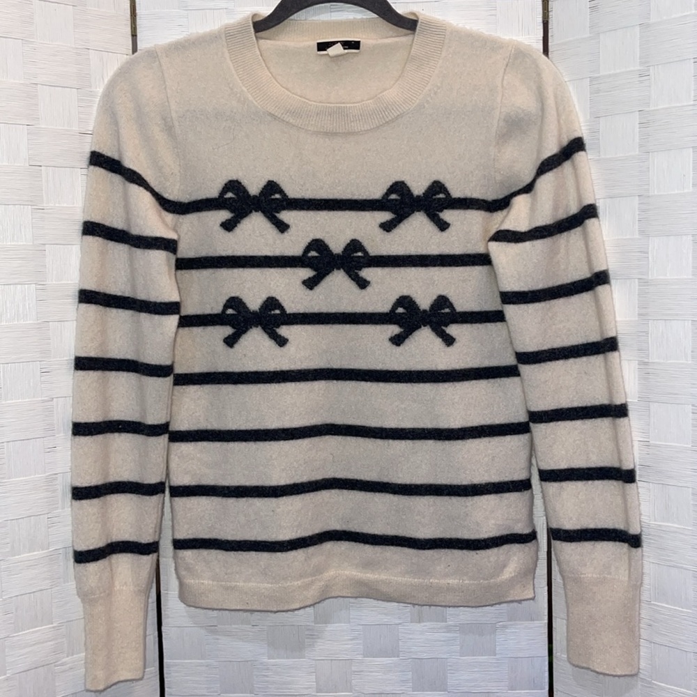 J Crew Striped Bow Cashmere Sweater🐇 - Picture 2 of 15